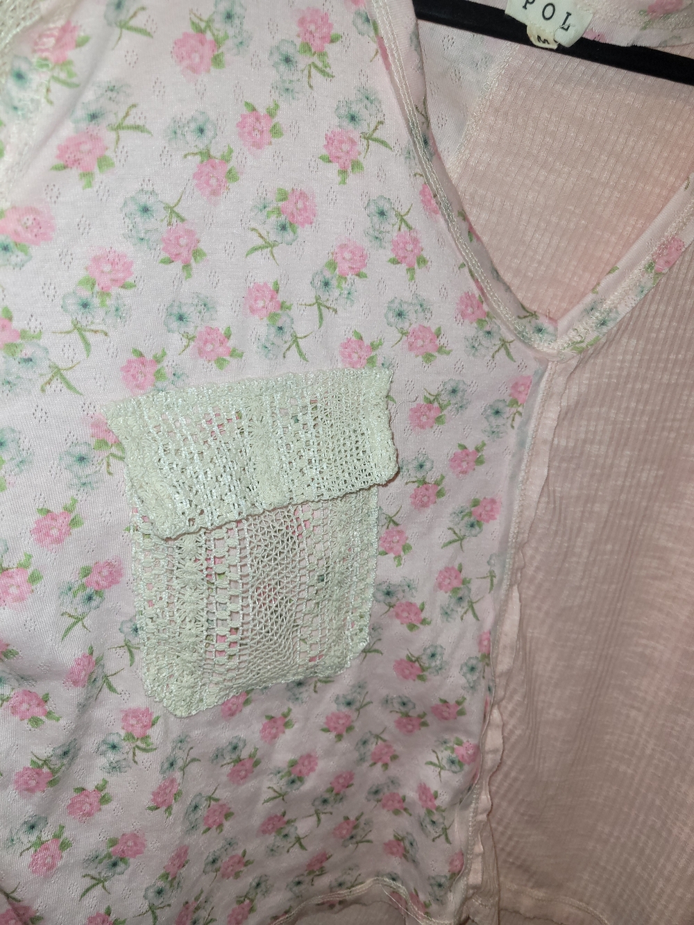 POL Floral Crochet Mixed Media Top Pink Boho Cottagecore Size M - Picture 4 of 7